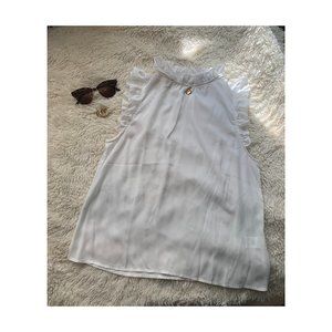 Frill Neck Keyhole Back Blouse